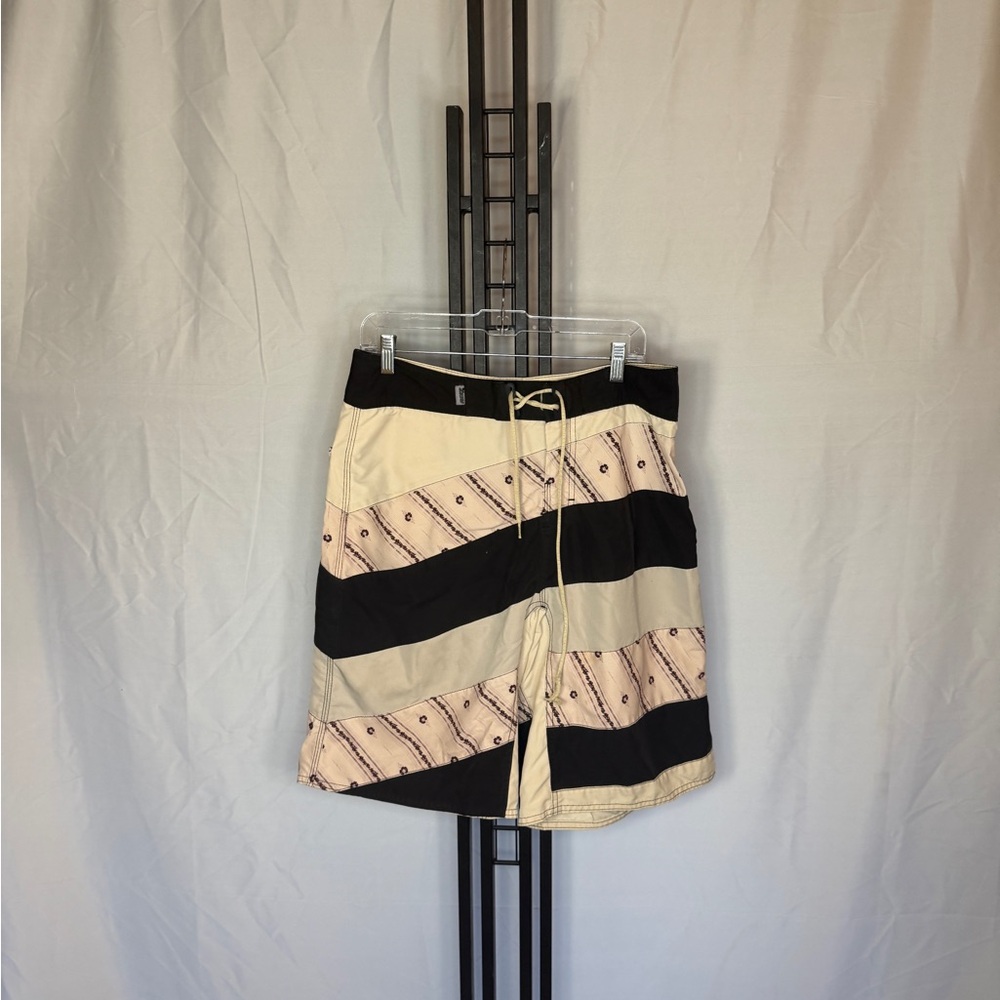 Reef Black and Cream Striped Board Shorts‎